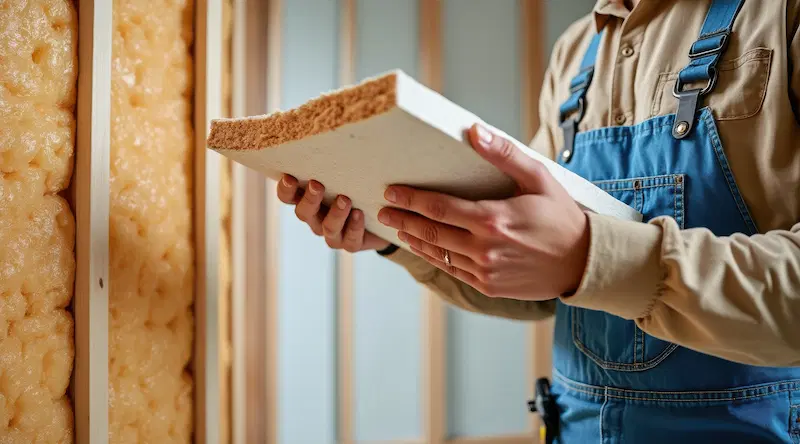 A worker holding an insulation material for installation