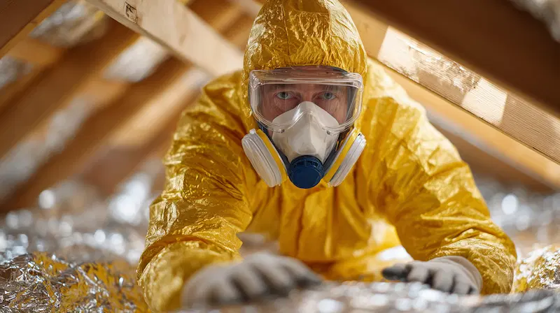 Worker replacing insulation wearing PPE