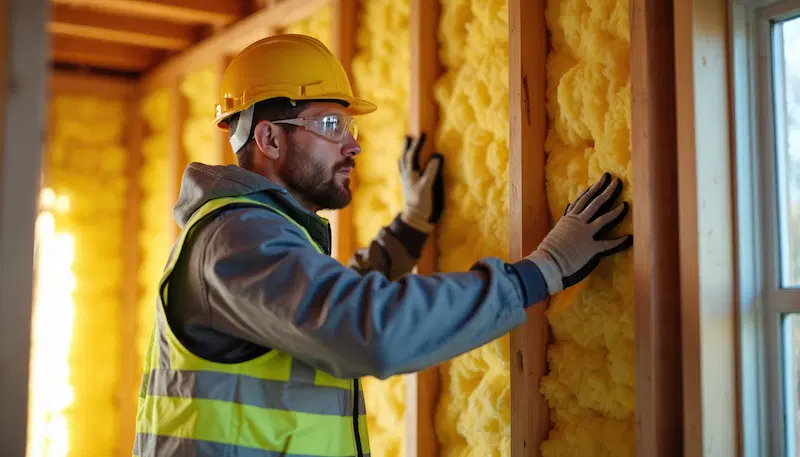 Yellow spray foam insulation installed in walls