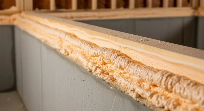 Basement rim joist insulation with spray foam