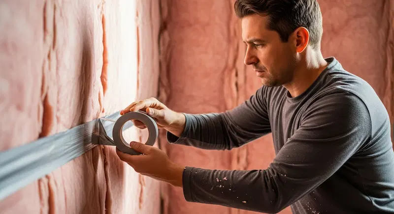 Insulation contractor working on walls during a home renovation
