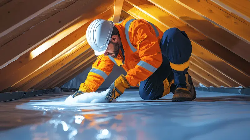 Professional installing attic insulation